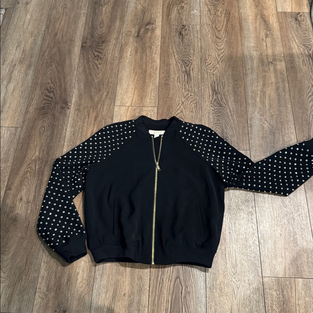 Michael Kors Black Studded Bomber Jacket w/ Gold Accents